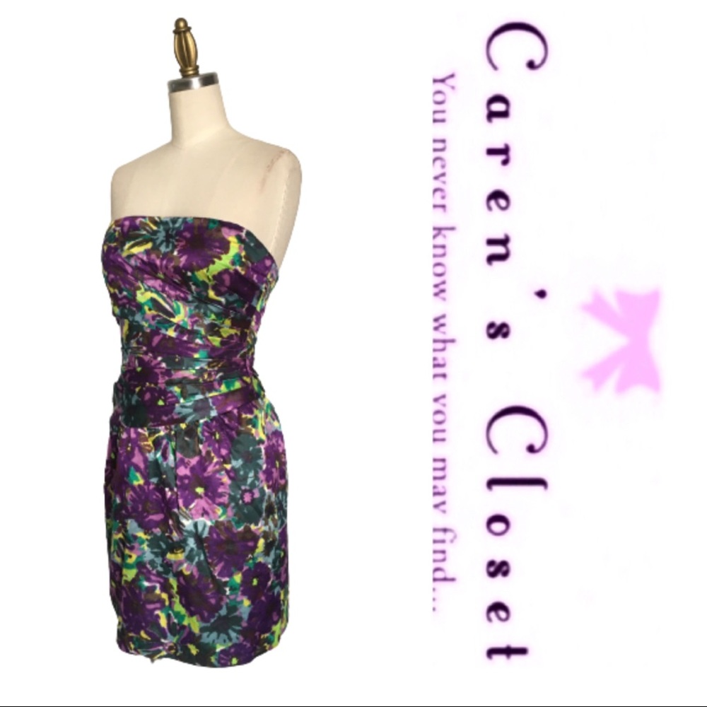 BCBGMaxazria Purple Floral Strapless Mini Dress - Picture 5 of 9